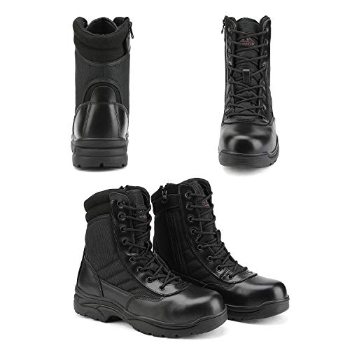 NORTIV 8 Steel Toe Boots for Men Safety Industrial & Construction Military Work Boots Slip Resistant ASTM F2413-18 Black Size 7 M US Trooper-Steel