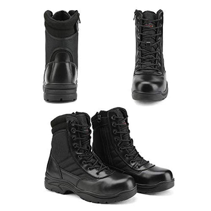 NORTIV 8 Steel Toe Boots for Men Safety Industrial & Construction Military Work Boots Slip Resistant ASTM F2413-18 Black Size 7 M US Trooper-Steel