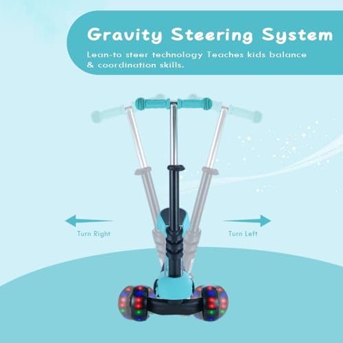 Kids Scooter,Toddler Scooter for Kids 3 Years Old,Adjustable Height and Removable Seat,with 3 LED Wheel Outdoor Activities Birthday Gift for Baby Toddler Boy Girl (Green)