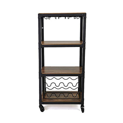 Mind Reader Bar Cart, Wine Rack, Kitchen Storage, Rolling, Utility Cart, Storage, Wood, Metal, 17.85"L x 12"W x 39"H, Brown