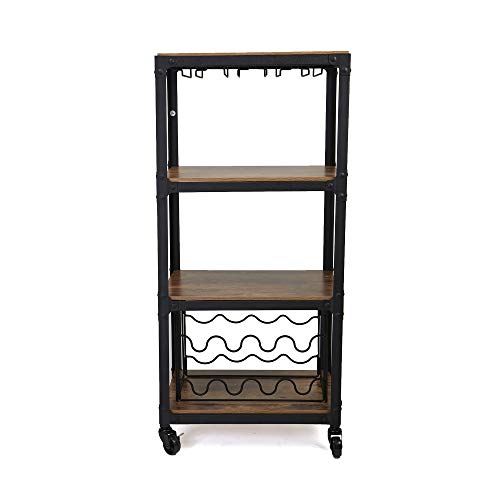 Mind Reader Bar Cart, Wine Rack, Kitchen Storage, Rolling, Utility Cart, Storage, Wood, Metal, 17.85"L x 12"W x 39"H, Brown