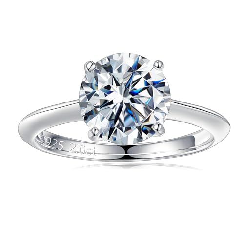 Turandoss Moissanite Solitaire Rings for Women, D Color VVS1 Clarity Lab Created Diamond Engagement Rings 14K White Gold Vermeil 4 Prong Knife Edge Moissanite Ring for Women Anniversary Jewelry Gifts