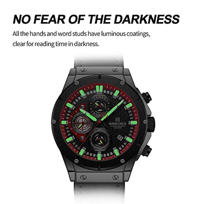 NAVIFORCE Fashion Genuine Leather Chronograph Quartz Watch for Men Auto Date Sport Waterproof Analog Wrist Watches