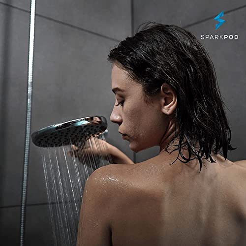 SparkPod Handheld Shower Head - 6 - Inch Round Shower Head - Rainfall Experience - Tool-Free Installation - Without Bracket or Hose - Pressure Shower Head Luxury Polished Chrome - Pet Friendly Shower