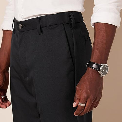 Amazon Essentials Men's Classic-Fit Expandable-Waist Flat-Front Dress Pant, Black, 30W x 34L