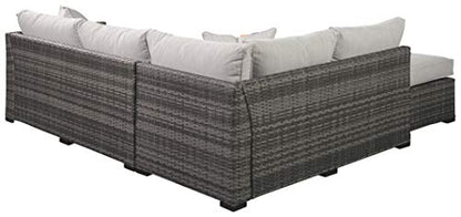 Signature Design by Ashley Outdoor Cherry Point 4 Piece Seating Set with Ottoman & Cocktail Table, Gray