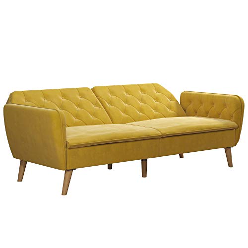 Novogratz Tallulah Memory Foam Couch, Mustard Yellow Velvet Futon, Full, 2144379N