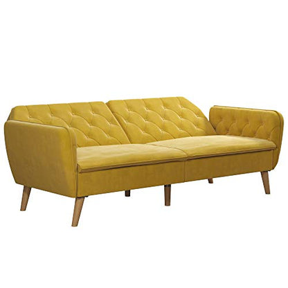 Novogratz Tallulah Memory Foam Couch, Mustard Yellow Velvet Futon, Full, 2144379N