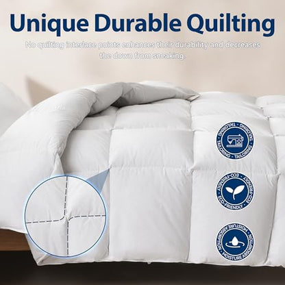 Saisier Feather Down Comforter Twin Size 68x90 Inch Premium Down Duvet Insert, All Season Medium Warmth White Hotel Bedding Comforter Cotton-Poly Cover with 8 Corner Tabs