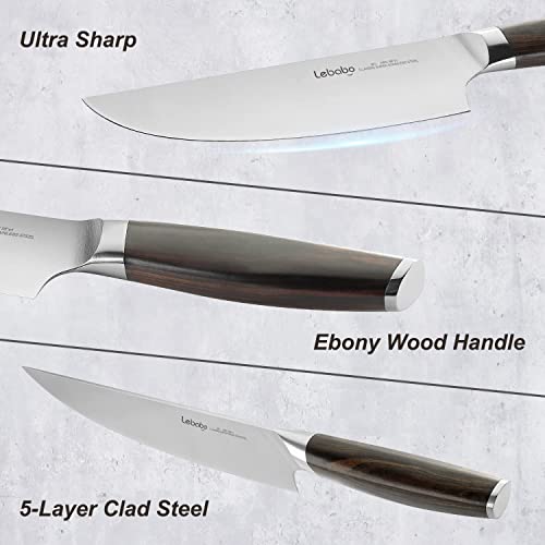 Lebabo 8 Inch Chef's Knife Professional, Kitchen Chef Knife, 9Cr18MoV 5-Layer Alloy Clad Steel, Ultra Sharp Meat Paring Knives for Kitchen & Restaurant, Ebony Wood Ergonomic Handle, Gift Box
