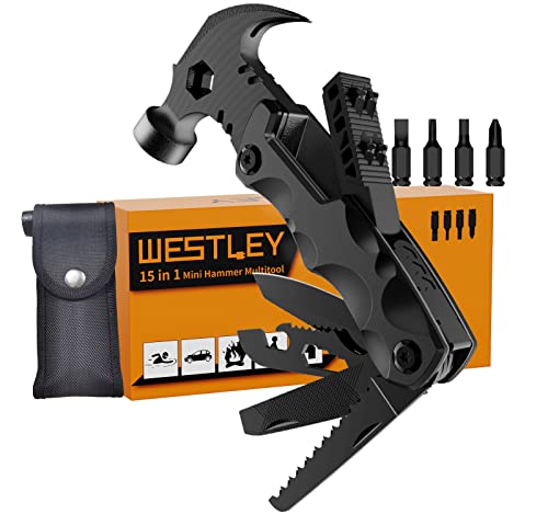 Gifts for Men Unique, WESTLEY Multitool, 15 in 1 Survival Gear, Camping Accessories, 4 Screwdrivers heads with Magnetic, Christmas Gifts for Men, Lock Function, cool gadgets for men WT15H