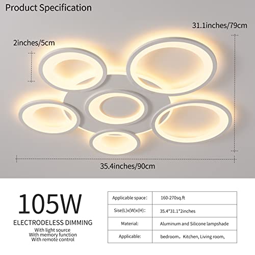 RUIBOOXIN Modern LED Ceiling Light 38.2in 90W Dimmable LED Ceiling Lights with Remote Control 6 Squares Frame Semi Flush Mount Ceiling Light Fixtures for Living Room Dining Room Bedroom Kitchen…