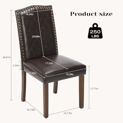 DUMOS Dining Chairs Set of 4, Leather Dining Room Chairs, Upholstered Parsons Chairs with Nailhead Trim and Wood Legs, Kitchen Side Chair for Living Room,Bedroom, Kitchen, Dark Brown