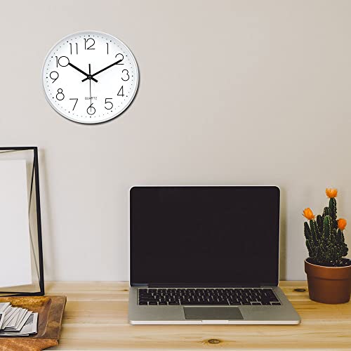 jomparis 10 Inch Silver Wall Clock Battery Operated Silent & Non-Ticking Wall Clock for Home Office Bathroom