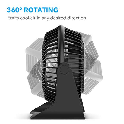 BESKAR USB Small Desk Fan, Portable Fans with 3 Speeds Strong Airflow, Quiet Operation and 360°Rotate, Personal Table Fan for Home,Office, Bedroom - 3.9 ft Cord