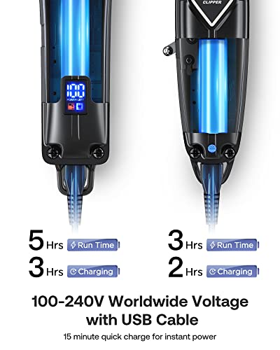 GLAKER Professional Hair Clippers and T-Blade Trimmer, Cordless Mens Hair Clippers for Women Kids, Barber Clippers Rechargeable Fading Clippers with 15PCS Guards