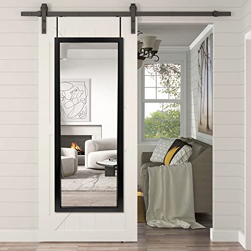 NeuType 44" x 16" Over The Door Mirror Full Length Mirror Door Mirror Hanging with 2 Metal Hangers for Bedroom Living Room Bathroom Black