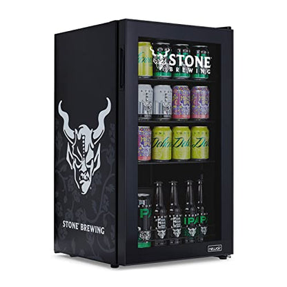 NewAir Beverage Refrigerator Cooler with 126 Can Capacity - Mini Bar Beer Fridge with Right Hinge Glass Door - Cools to 37F - Stone Brewing Black Custom Design