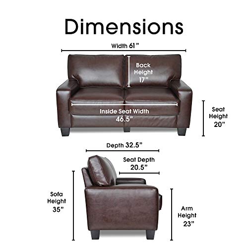 Serta Palisades Upholstered Sofas for Living Room Modern Design Couch, Straight Arms, Soft Fabric Upholstery, Tool-Free Assembly, 61" Loveseat, Chestnut Brown