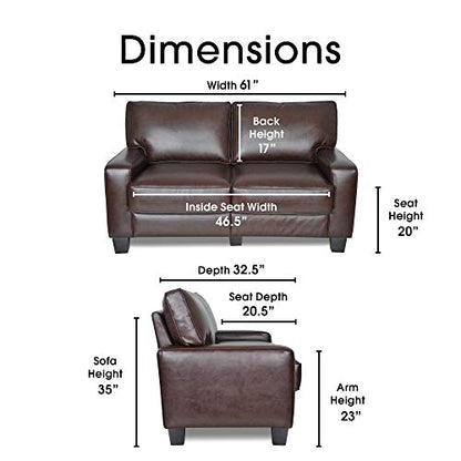Serta Palisades Upholstered Sofas for Living Room Modern Design Couch, Straight Arms, Soft Fabric Upholstery, Tool-Free Assembly, 61" Loveseat, Chestnut Brown