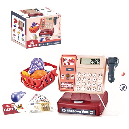 Doliremy Toy Cash Register, Supermarket Cash Register Role Play Set, Cash Register with Calculator,Sound and Light Scanner,Play House Shopping Food Toy,Ideal Gift for Children over 3+No battery(SYJ-002)