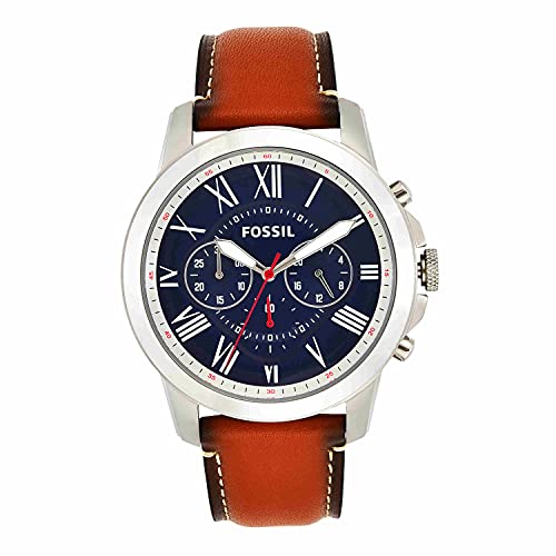 Fossil Men's Grant Quartz Stainless Steel and Leather Chronograph Watch, Color: Silver, Luggage (Model: FS5210)