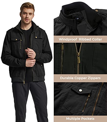 wantdo Men's Safari Casual Jacket Sports Durable Cotton Jacket Black Large
