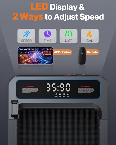 Under Desk Walking Pad Treadmill: [Voice Controlled] Smart Incline Treadmill Works with ZWIFT KINOMAP WELLFIT APP for Home Office - 265Lbs Capacity Quiet Treadmills with LED Screen Remote Control