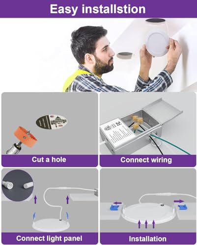 luckystyle 12 Pack 6 Inch 5CCT Ultra-Thin Canless LED Recessed Ceiling Light with Junction Box, Selectable 2700K/3000K/3500K/4000K/5000K,12W Eqv 110W, 1050LM Dimmable Wafer Down Light-ETL&FCC
