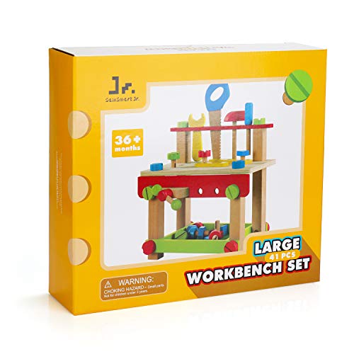 SainSmart Jr. Wooden Bench Wooden Workbench with Tools for Toddlers, Kids Creative Wooden Building Set Construction Toy for 3+ Years Old and up