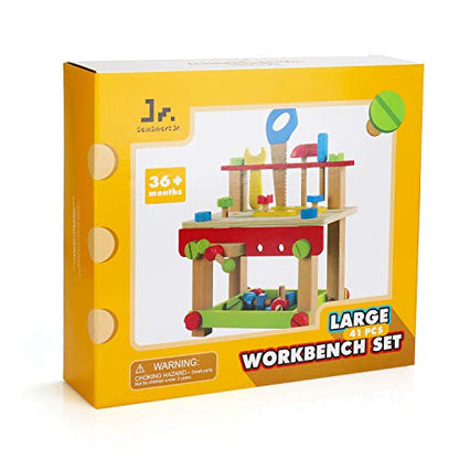 SainSmart Jr. Wooden Bench Wooden Workbench with Tools for Toddlers, Kids Creative Wooden Building Set Construction Toy for 3+ Years Old and up