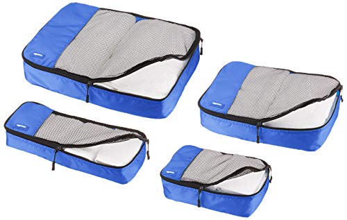 Amazon Basics 4 Piece Packing Travel Organizer Cubes Set, Small, Medium, Large, and Slim, Blue