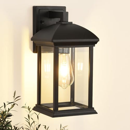 Smeike Large Outdoor Wall Lantern, Matte Black Outdoor Porch Light Wall Mount, Anti-Rust Aluminum Waterproof Sconce Lights, Exterior Lights with Clear Glass for House, Garage, Porch