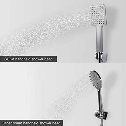SOKA Shower Faucet Set Chrome 10 Inch Rainfall Shower Head And High Pressure Handheld Shower Head Rain Shower System Shower Trim Kit with Valve Pressure Balance Wall Mount Square Shower Combo Set