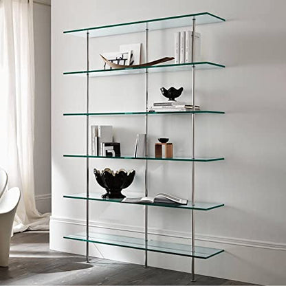 Fab Glass and Mirror Rectangle Floating Glass Shelve, 6"x18" Inches, 3/8 Thick Clear Glass with Flat Polished Edge-‎Easy Installation with Screws, and Peacock Chrome Finish Brackets
