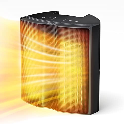 Grelife 1500W Portable Space Heater, Small Electric Heater with 80°Wide Heating Range, 3 Modes Thermostat, Fast Safety Heat,12 Timer, Quiet Operation, Ideal for Office and Home Use