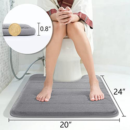 Yimobra Memory Foam Toilet Bath Mat U-Shaped, Commode Contour Rug, Soft and Comfortable, Super Water Absorption, Non-Slip, Thick, Machine Wash and Easier to Dry for Bathroom, 24 X 20 Inches, Grey