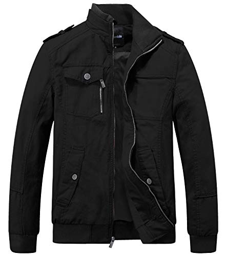 wantdo Men's Safari Casual Jacket Sports Durable Cotton Jacket Black Large