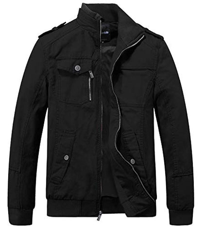 wantdo Men's Safari Casual Jacket Sports Durable Cotton Jacket Black Large