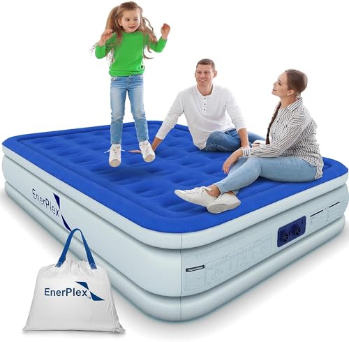 EnerPlex Queen Air Mattress with Built-in Pump - 16 Inch Double Height Inflatable Mattress for Camping, Home & Portable Travel - Durable Blow Up Bed with Dual Pump - Easy to Inflate/Quick Set Up﻿