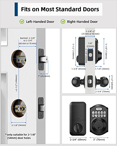TEEHO TE002K Fingerprint Door Lock Set - Keyless Entry Door Lock with Handle - Door Knob with Keypad Deadbolt - Smart Locks for Front Door - Auto Lock - No Need App - Easy Installation - Matte Black