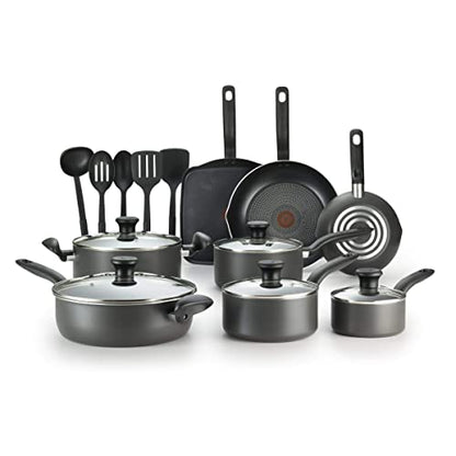 T-fal Initiatives Nonstick Cookware Set 18 Piece Oven Broiler Safe 350F Pots and Pans, Dishwasher Safe Black