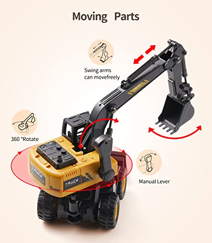 Geyiie Excavator Toys Truck, Construction Truck Crane Toys for Kids 3-5, Bulldozer Toys Lifting Crane Toys for Boys Girls Gifts Outdoor Tractor for Sand Party Favor