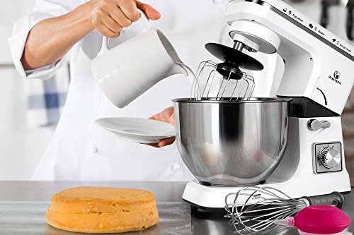 MURENKING Stand Mixer 5.3-Quart 500W,6+P Speed Tilt-Head Kitchen Electric Food Mixers Home Baking Dough Machine with Stainless Steel Bowl,Dough Hooks, Whisk, Beater, Pouring Shield (White)