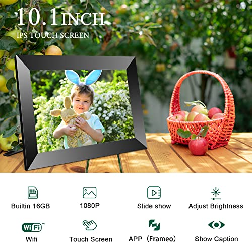 FRAMEO Digital Picture Frame 10.1 Inch, WiFi Digital Photo Frame 1280 * 800 FHD IPS Touch Screen with 16GB Storage, Wall Mountable, Auto-Rotate, Share Photos and Videos via App from Anywhere