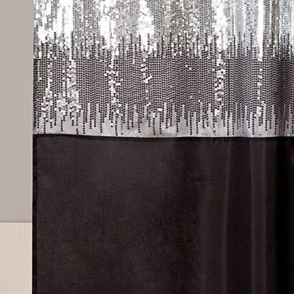 Lush Decor Night Sky Shower Curtain Sequin Fabric Shimmery Color Block Design for Bathroom, 72" x 72", Black & Gray