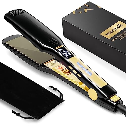 Wavytalk Hair Straightener, Titanium 1.75 Inch Wide Flat Iron for Hair, Professional Straightener with Dual Voltage Leave Hair Silky Smooth, Black