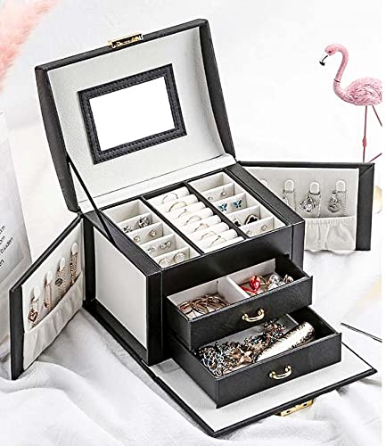 UPDATE: SOLD OUT! ProttyLife Jewelry Box Organizer for Women,Jewelry Box Ideal Gift 2-Jewelry Organizer Box Large Jewelry Storage Boxes Earrings Box Case for Necklace Bracelets Storage Earrings Rings Box (Black Mirror)