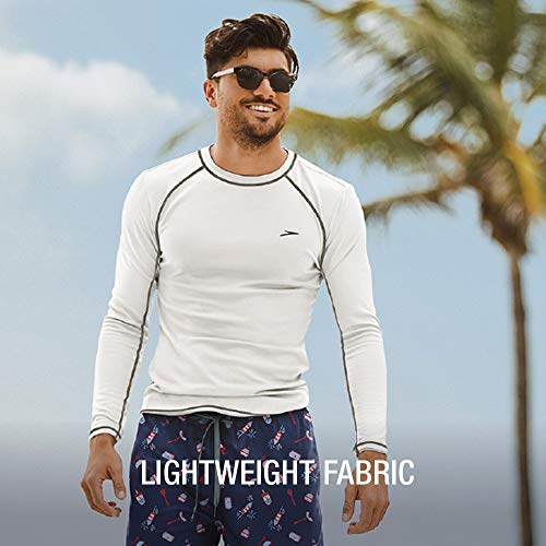 Speedo mens Uv Shirt Long Sleeve Loose Fit Easy Tee athletic technical swimsuits, White, Medium US