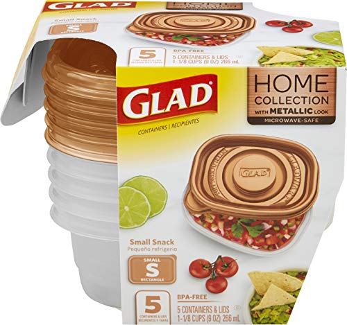GladWare Home Snack Food Storage Containers, Small Rectangle Holds 9 Ounces of Food, 5 Count Set | With Glad Lock Tight Seal, BPA Free Containers and Lids
